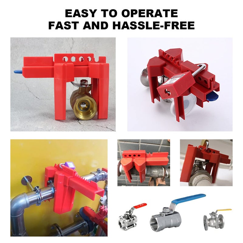 Young Dance Ball Valve Lockout, Adjustable Ball Valve Lockout Device, Small, for 1/2"-2-1/2" Outside Pipe Diameter, Red, Outdoor Water Spigot Lock Industrial Faucet Handle Locks Pipeline Valve Locking Device - Image 5